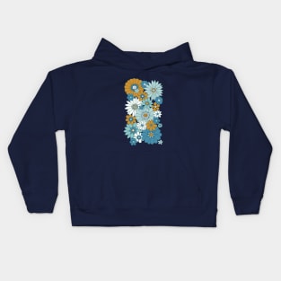 Retro Daisies - Blue + Gold Kids Hoodie